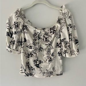 Who What Wear Floral Puff Sleeve Linen Top